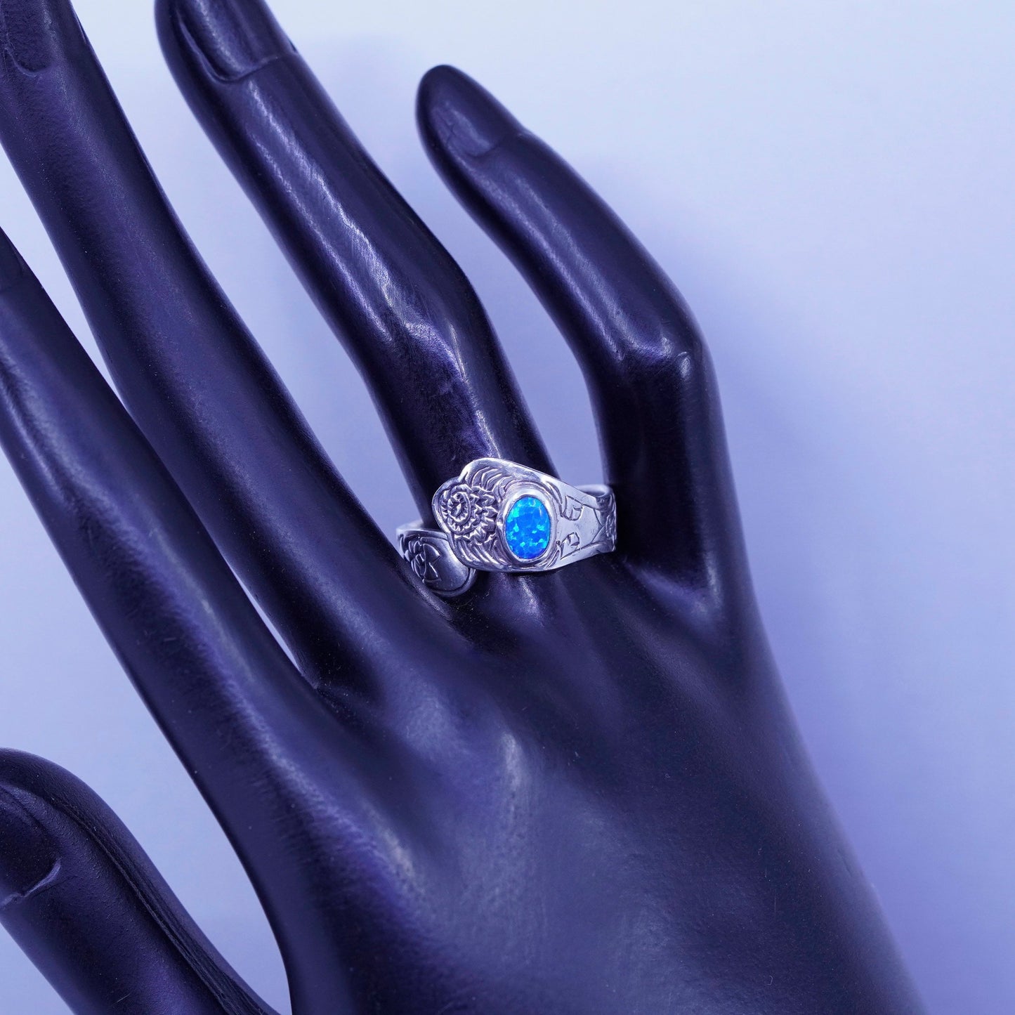 Size 8.25, vintage Sterling 925 silver handmade wrap ring with opal
