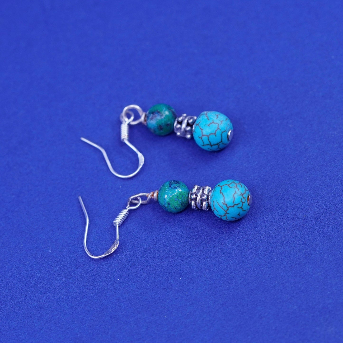 Vintage sterling 925 silver handmade earrings with turquoise beadS