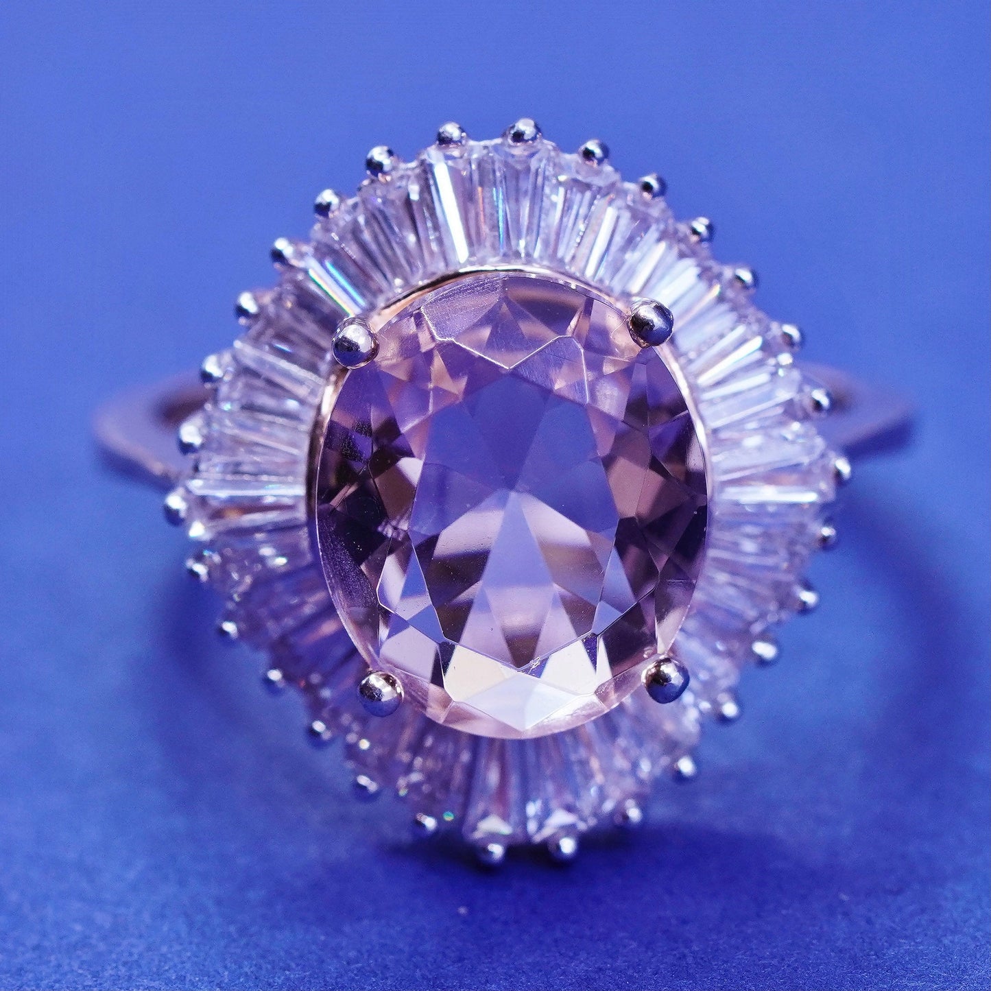 Size 8, vintage vermeil rose gold sterling silver ring pink crystal cluster Cz