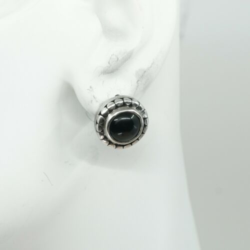 Vintage Sterling Silver Handmade Earrings, 925 Silver Studs W/ Obsidian