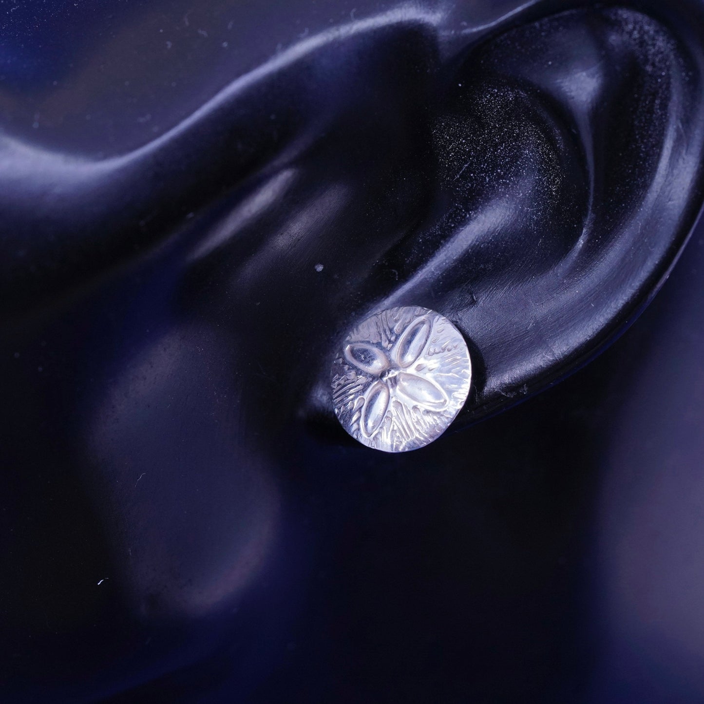 Vintage Sterling silver handmade earrings, 925 sand dollar studs