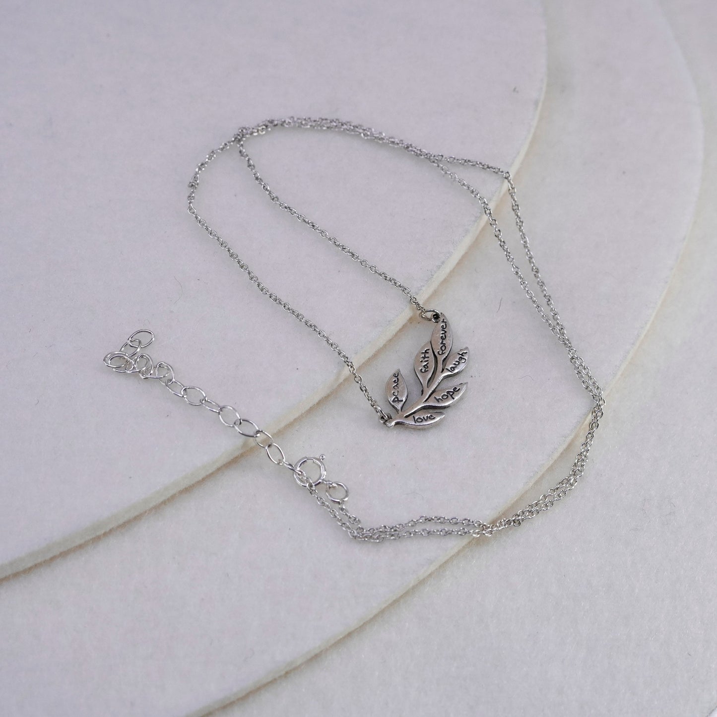 17+2”, Sterling 925 silver handmade circle chain necklace with leaf pendant