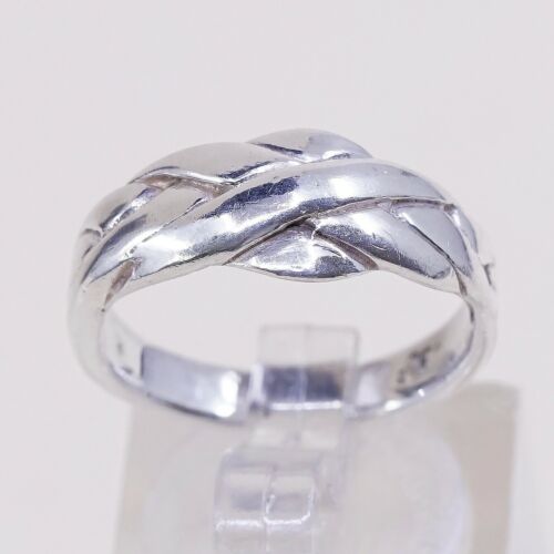 Sz 6.75, Vtg Sterling Silver Handmade Ring 925 Band Entwined Wavy, Stamped 925