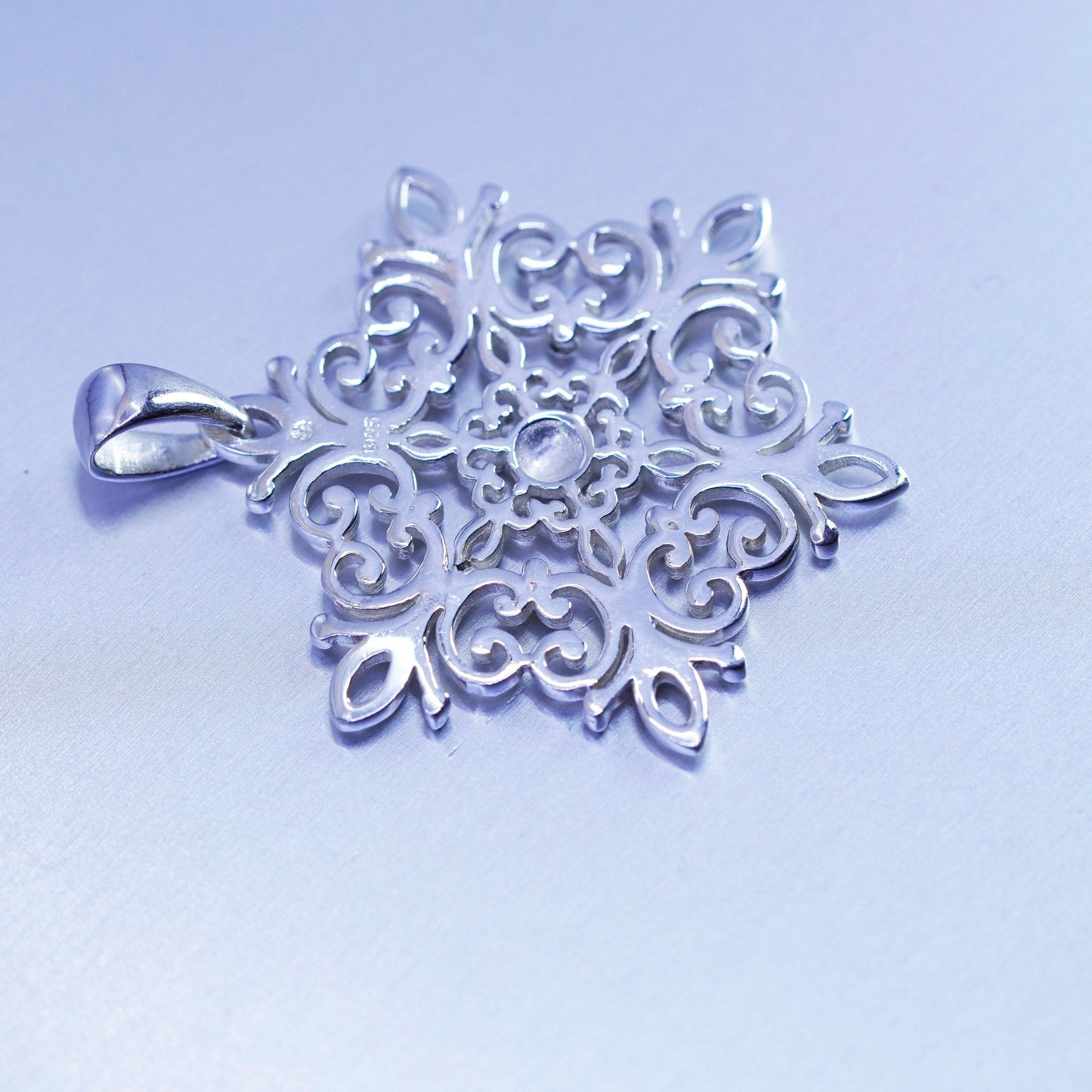 antique sterling 925 silver filigree snowflake pendant charm