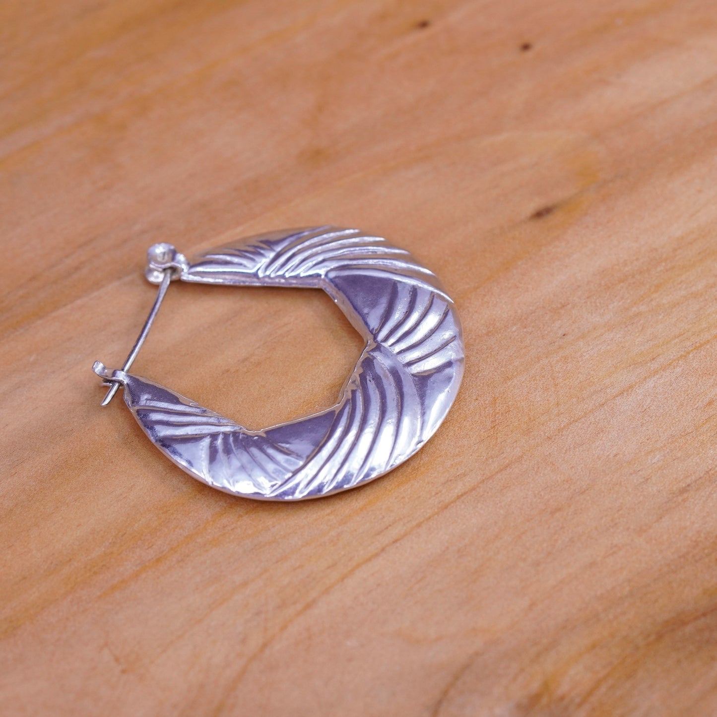 1.25”, Sterling silver twisted hoop earrings, 925 textured flatten huggie