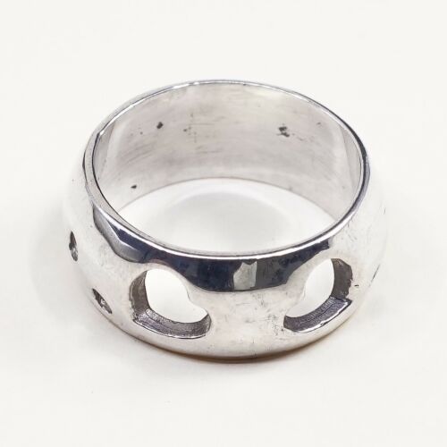Size 8, Vtg Sterling Silver Handmade Ring 925 Band W/ Heart cut out, Stamped 925
