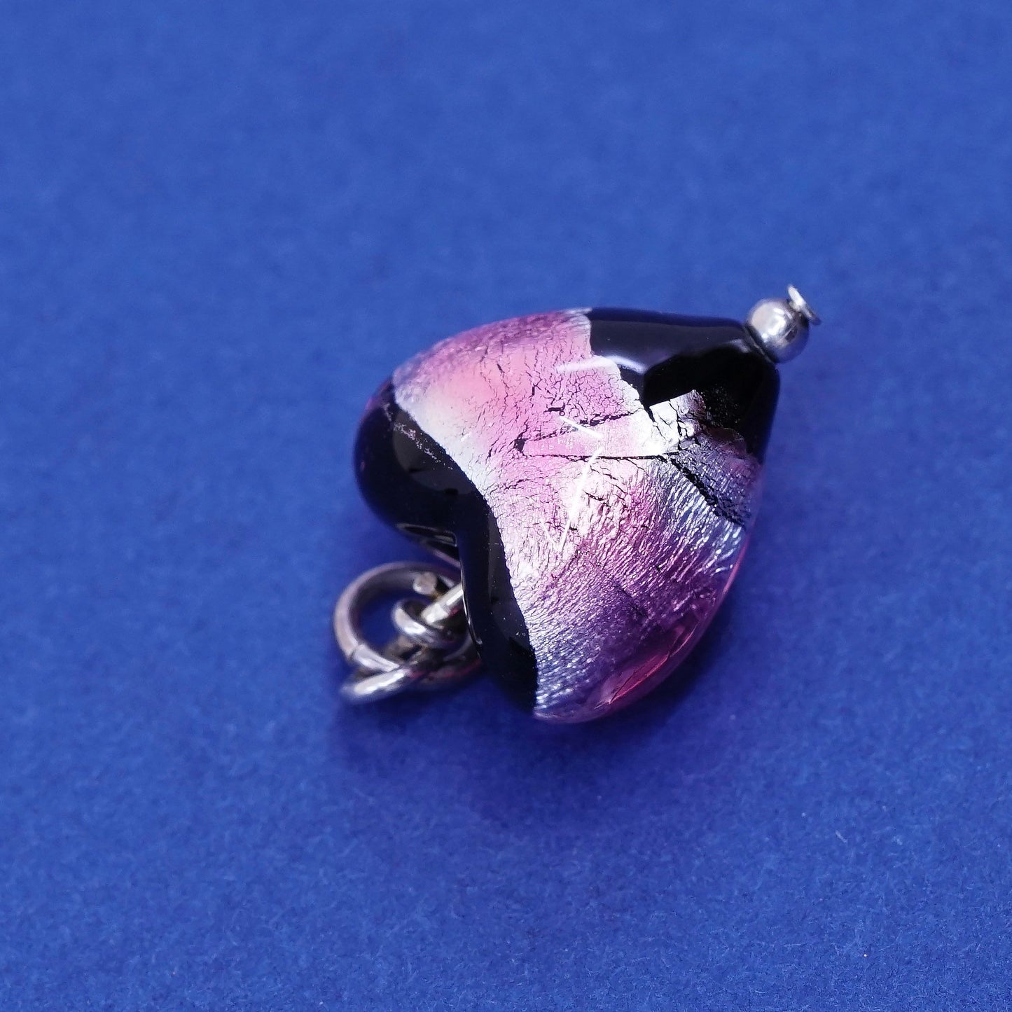 Vintage sterling silver handmade pendant, 925 with blue dichroic heart glass