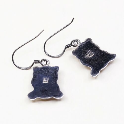 vtg Handmade Hammered Sterling 925 Silver Puffy Teddy Bear Earrings Dangles