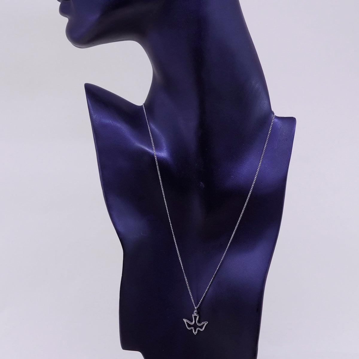 18”, vintage sterling silver handmade necklace, 925 curb chain w/ bird pendant