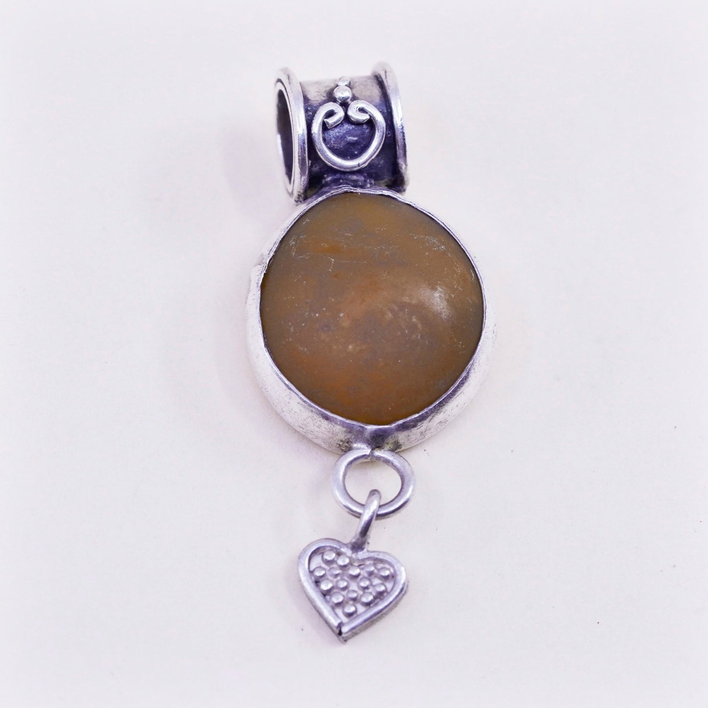 Vintage handmade sterling 925 silver pendant with sea washed glass heart charm