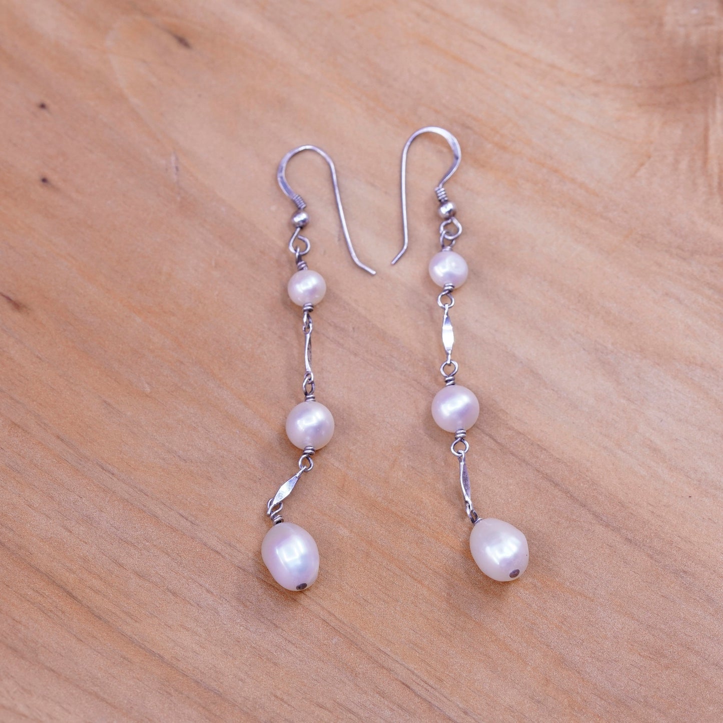 Vintage Sterling 925 silver handmade earrings with pearl