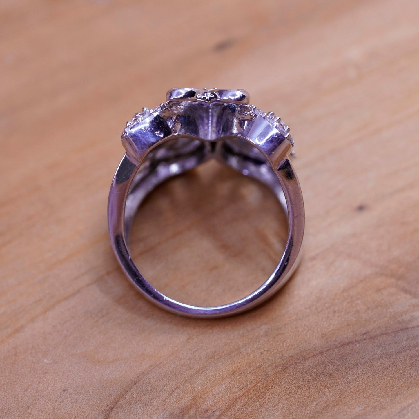 Size 10, vintage SJD Sterling silver ring, 925 butterfly with cluster Cz