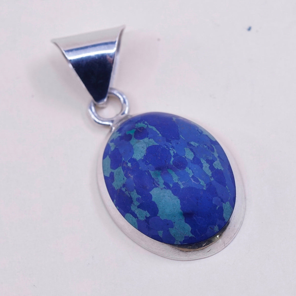 Vintage handmade sterling silver charm, mexico 925 with oval azurite