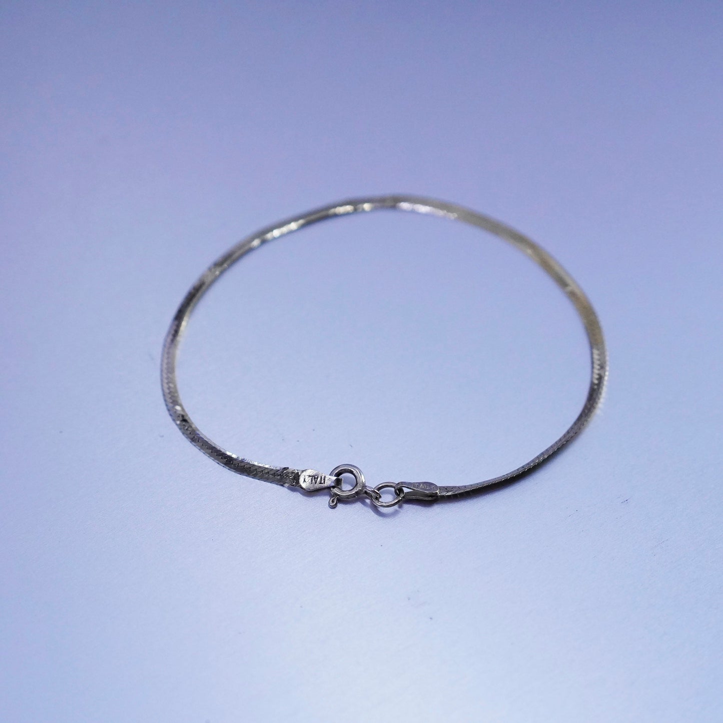 7.25”, Italy vermeil gold Sterling 925 silver bracelet, textured herringbone
