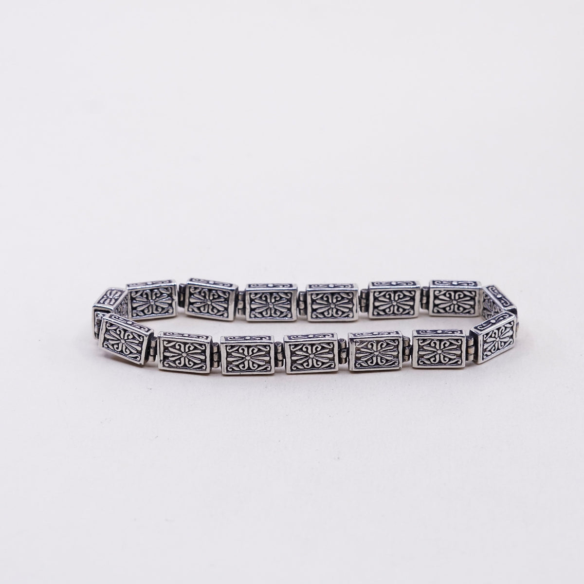7”, vintage Sterling 925 Silver chain, tennis Bracelet with swirl flower