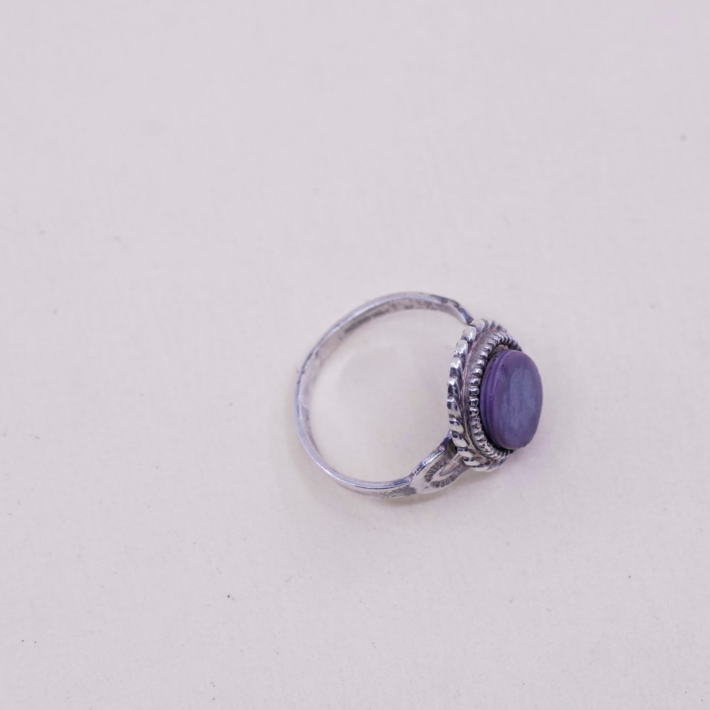 Size 5.5, vintage Sterling silver handmade ring, 925 with purple stichtite