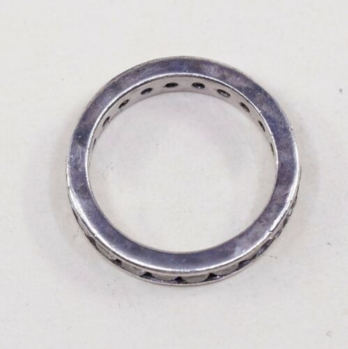 Sz 6, Vtg Sterling silver ring, 925 silver statement band w/ cz