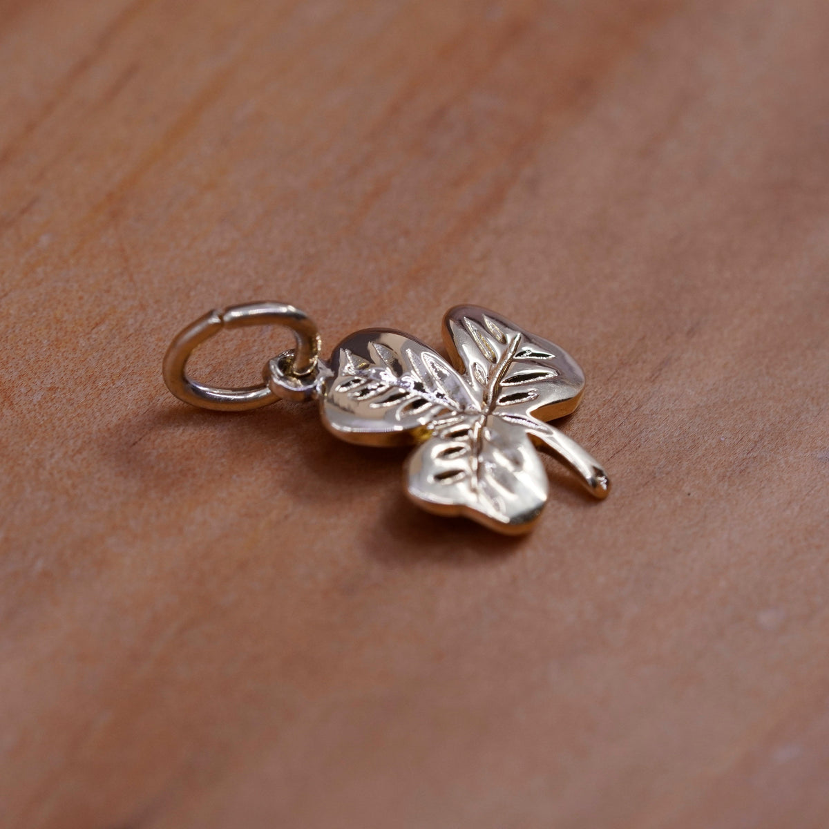 Vintage Sterling silver handmade charm, gold over 925 clover pendant