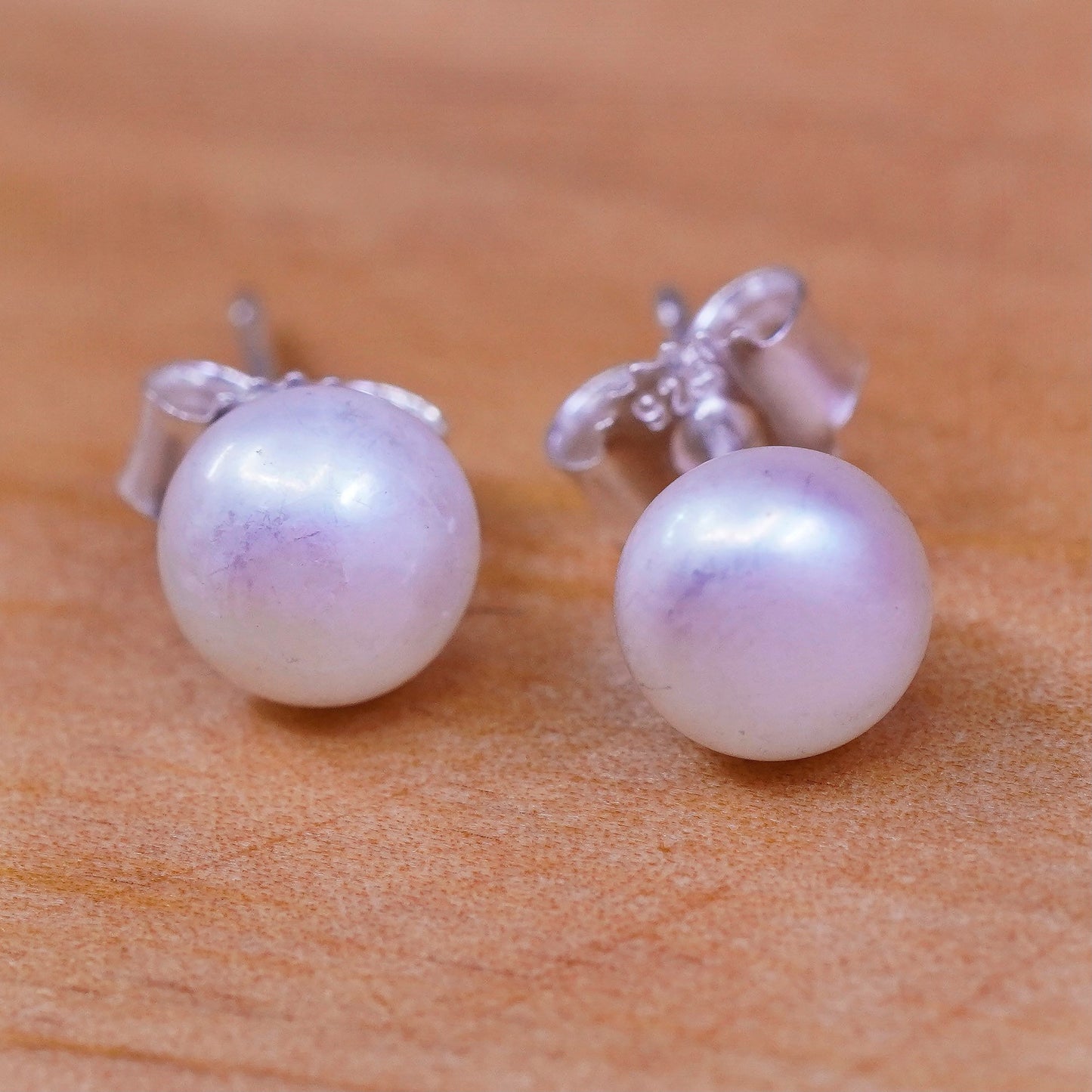 Vintage Sterling silver handmade earrings, 925 pearl studs