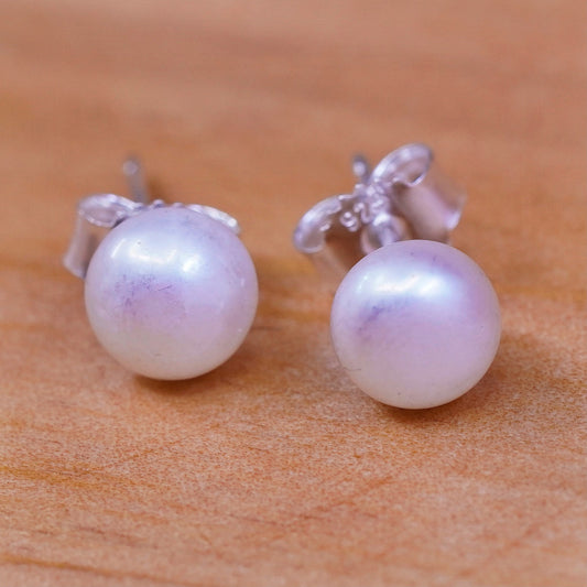 Vintage Sterling silver handmade earrings, 925 pearl studs