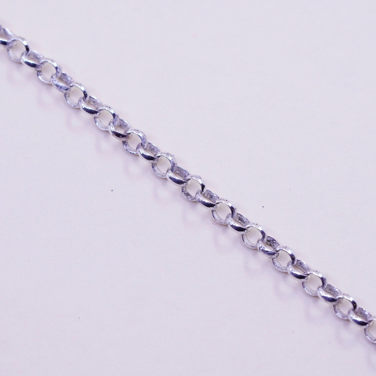 7”, 3mm, Vintage sterling silver circle link chain, stamped 925 Italy