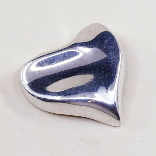 Vintage Sterling Silver Heart Pendant, Modern 925 Silver Charm, Stamped 925