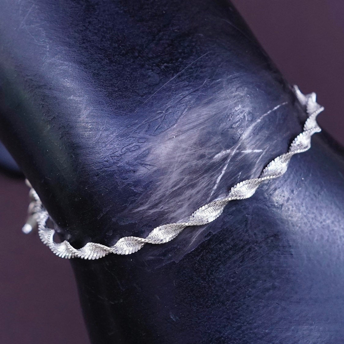 7.25, 3mm, Sterling silver twisted herringbone bracelet, Italy 925 chain
