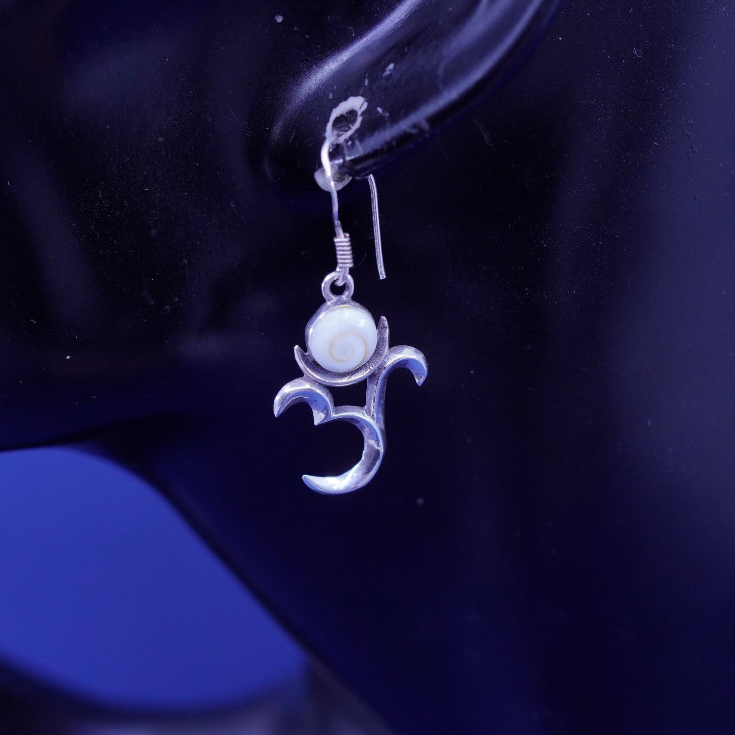 Vintage OM AUM sterling silver handmade earrings, 925 Shiva eye drops