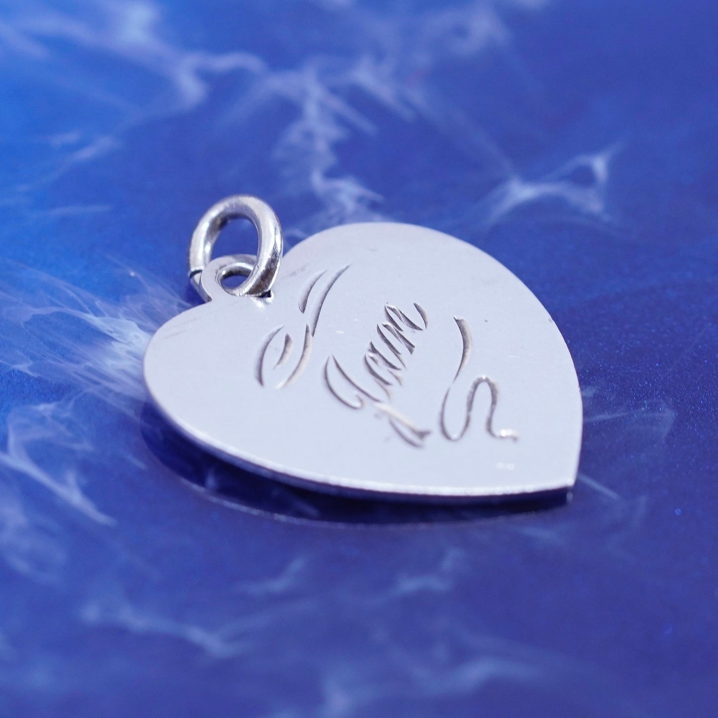 vtg forstner sterling silver handmade pendant, 925 heart charm embossed “Gan”