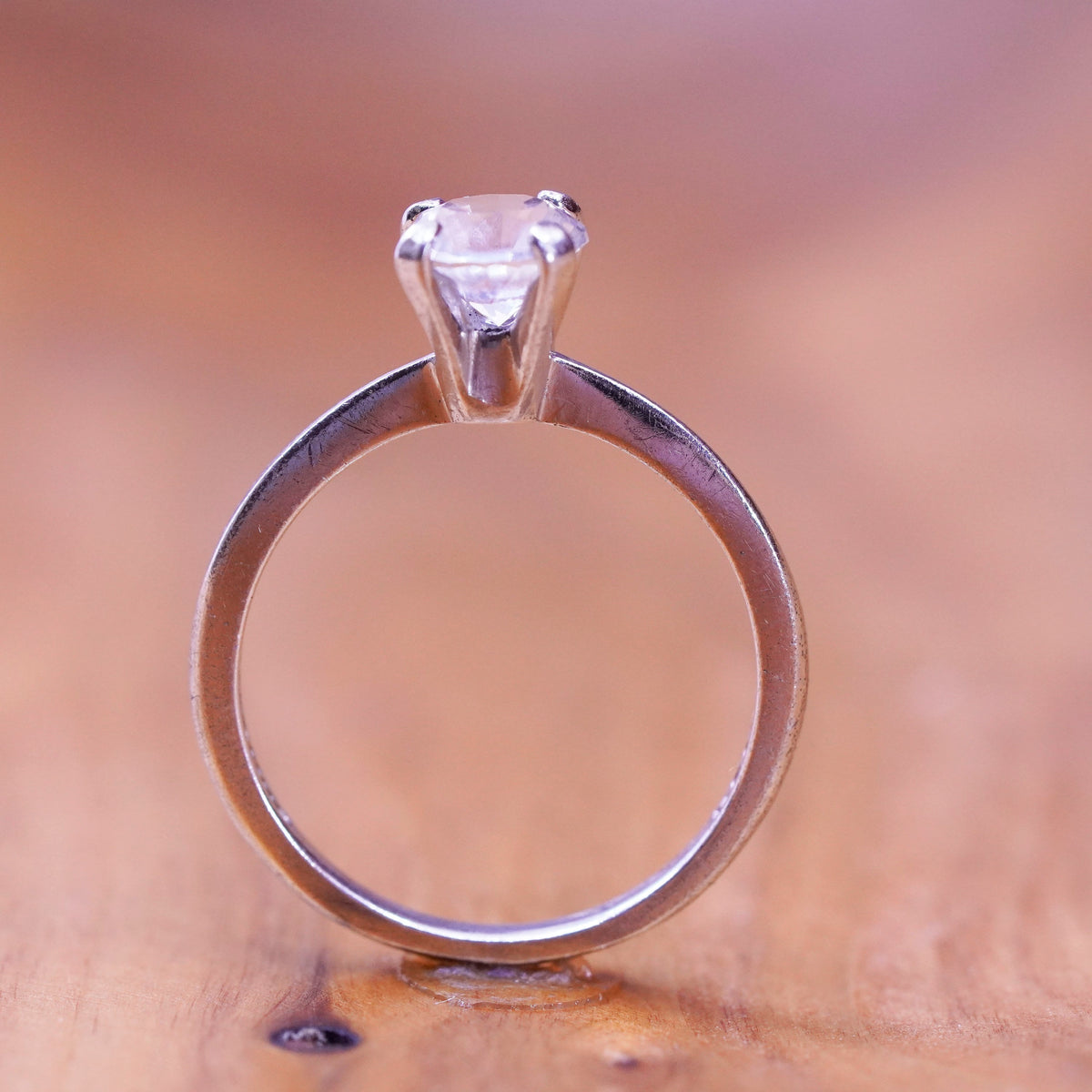 Size 7, vintage Sterling silver handmade ring, 925 engagement band with cz