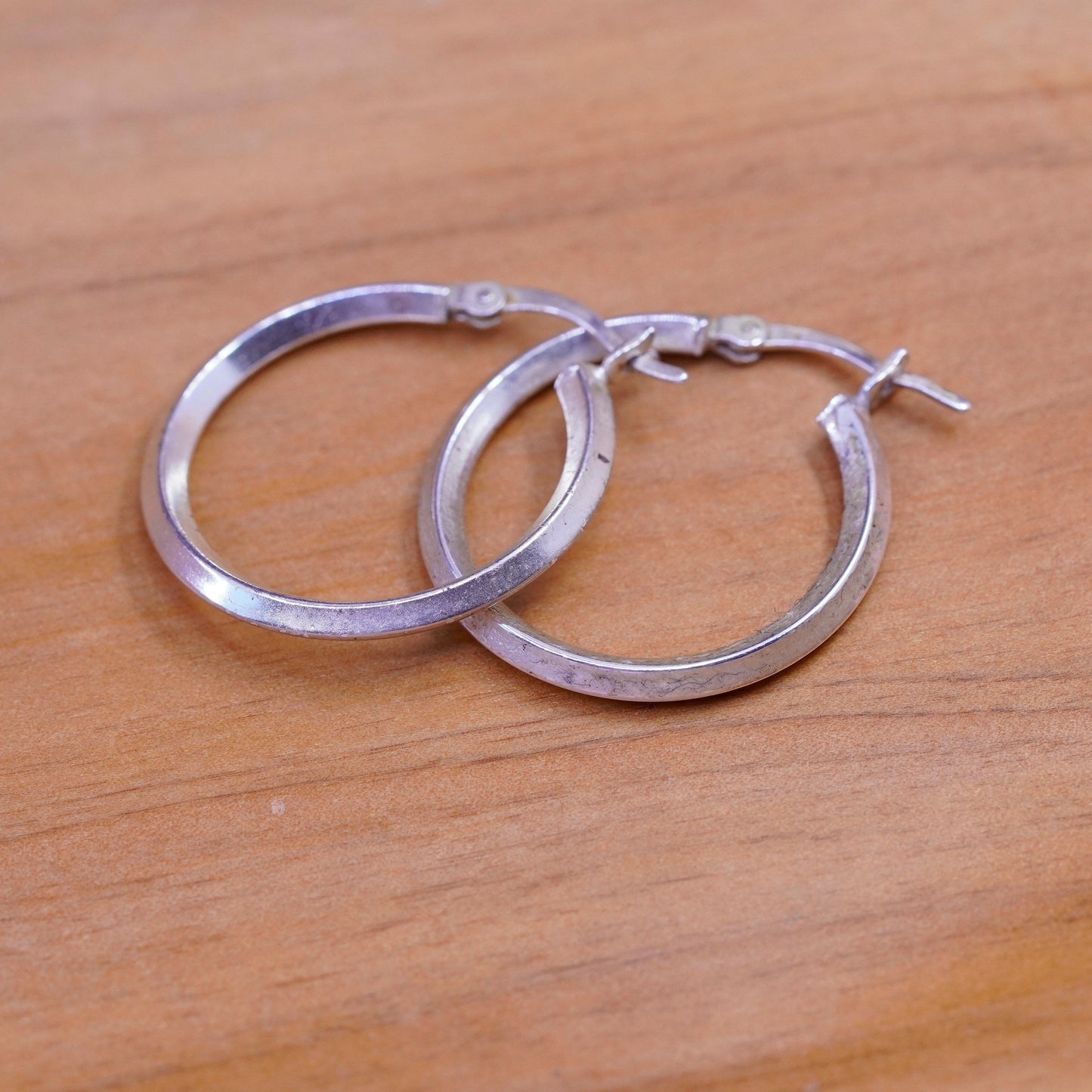 0.75”, Vintage Sterling silver handmade earrings, ribbed 925 hoops