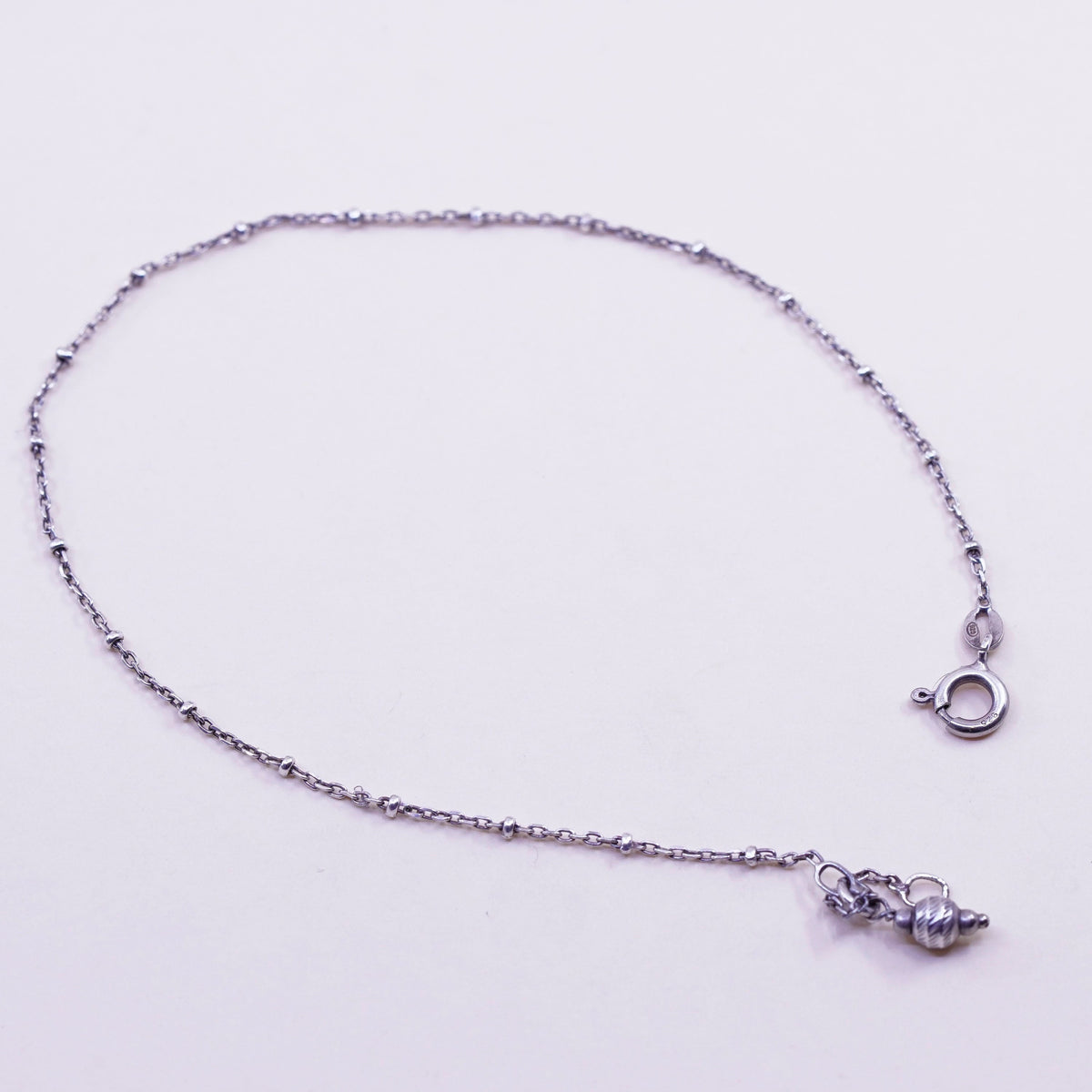 9.75”, 1mm, Vintage sterling silver handmade bracelet, 925 circle anklet beads