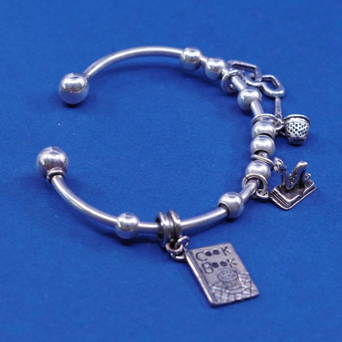 6.5" vtg Sterling silver handmade bracelet, Mexico 925 charm cuff double heart