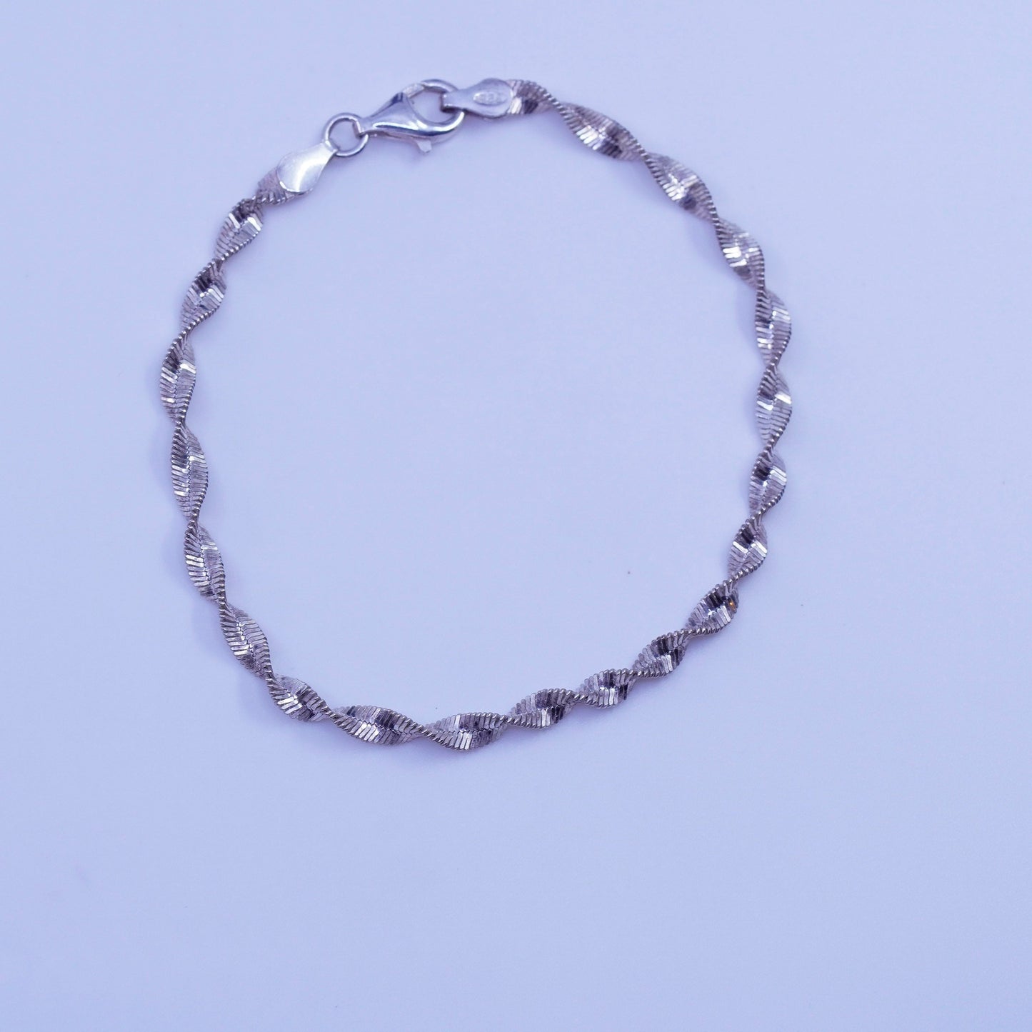 7.25”, Vintage Italy Sterling 925 silver handmade bracelet, twisted link anklet