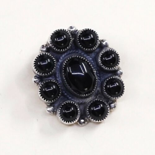 Vtg Navajo Leo Feeney Anglo Sterling Silver Handmade Earrings, Clip On Obsidian