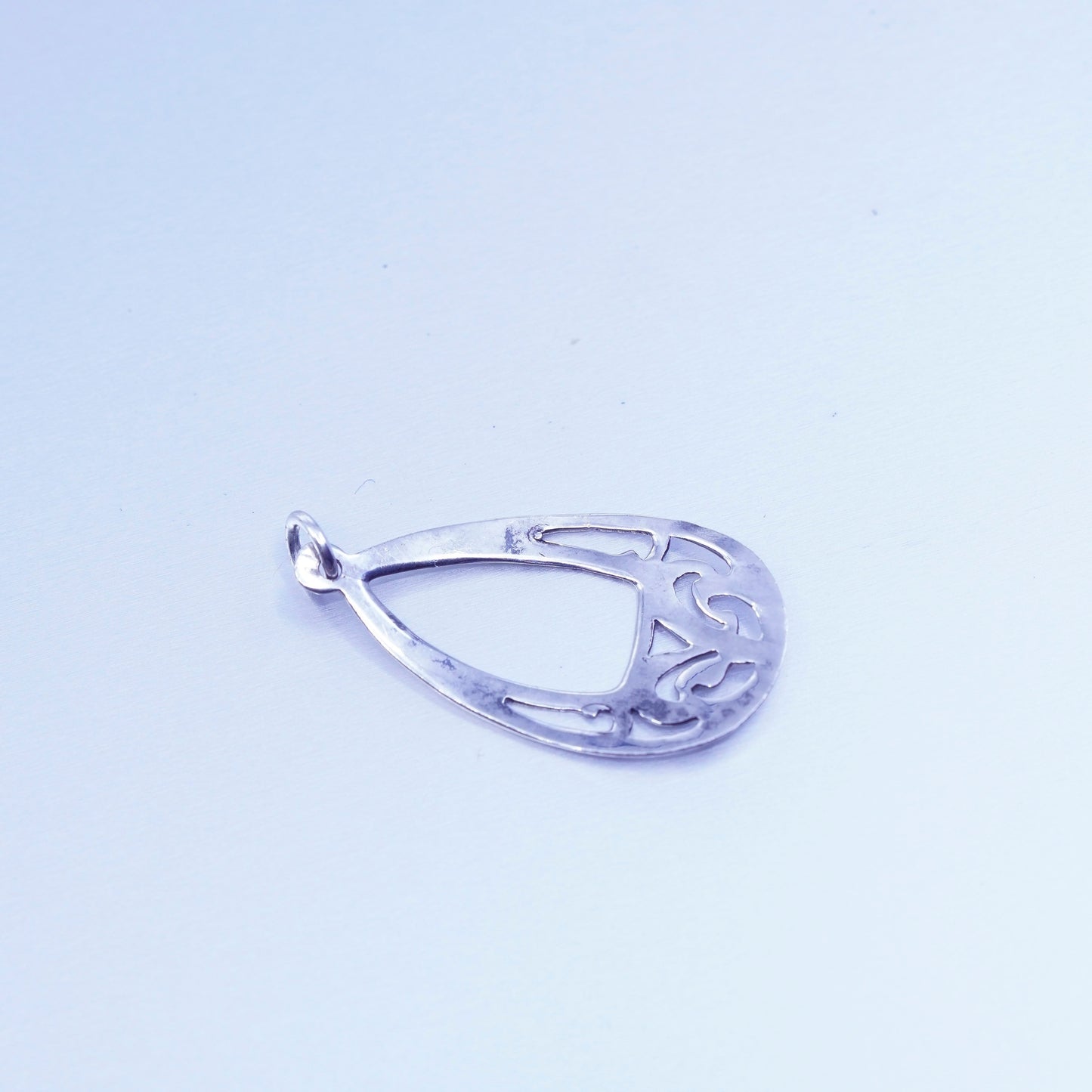 Vintage sterling 925 silver handmade filigree teardrop pendant charm