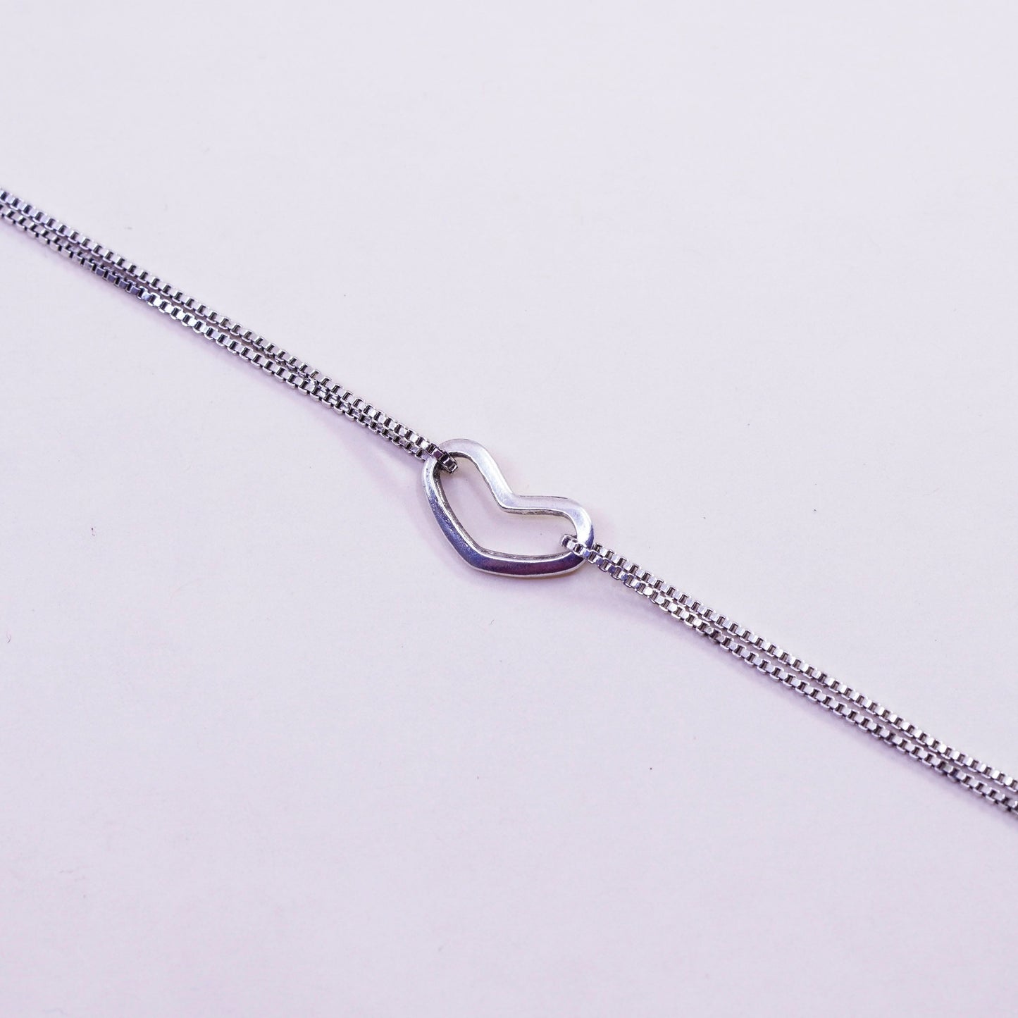 6.25+1”, Vintage sterling silver handmade bracelet, box chain with heart charm