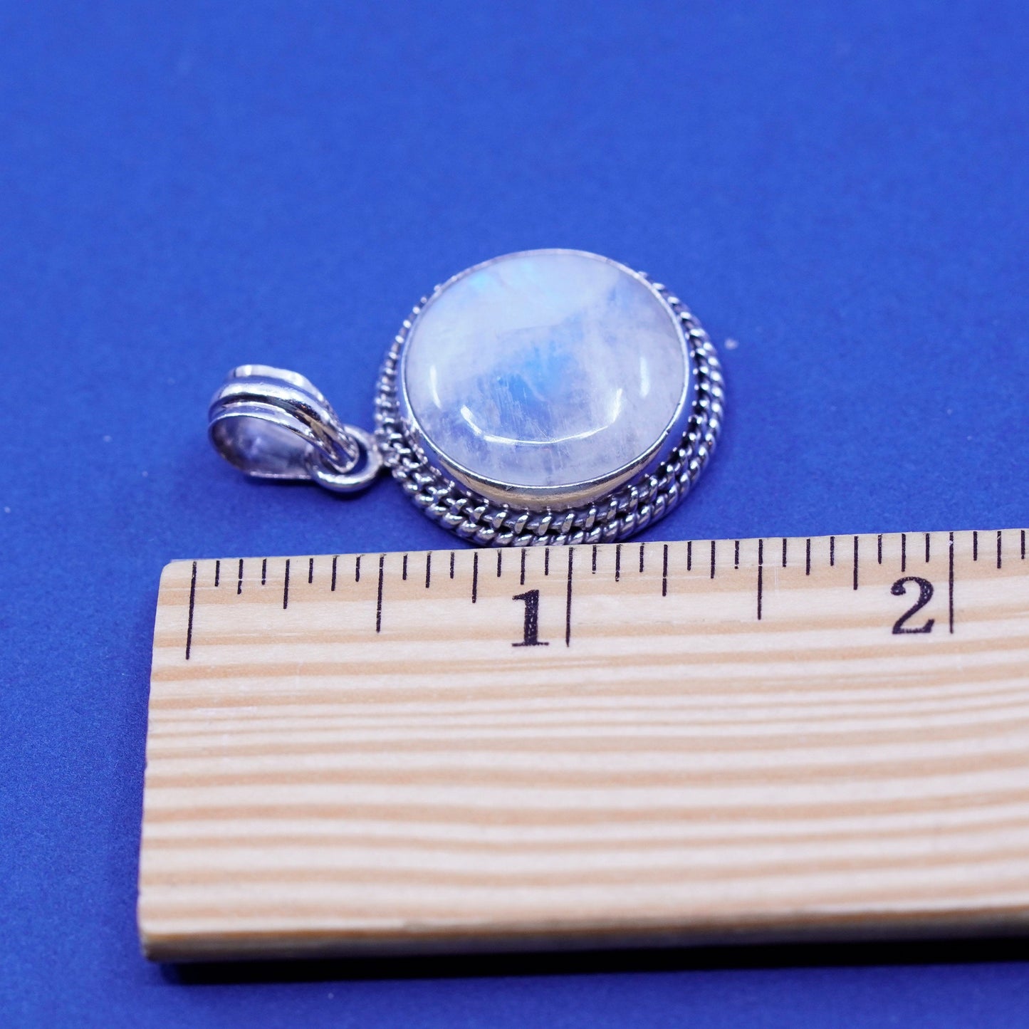 1.25”, PMA Sterling silver handmade pendant, 925 circle with moonstone cable