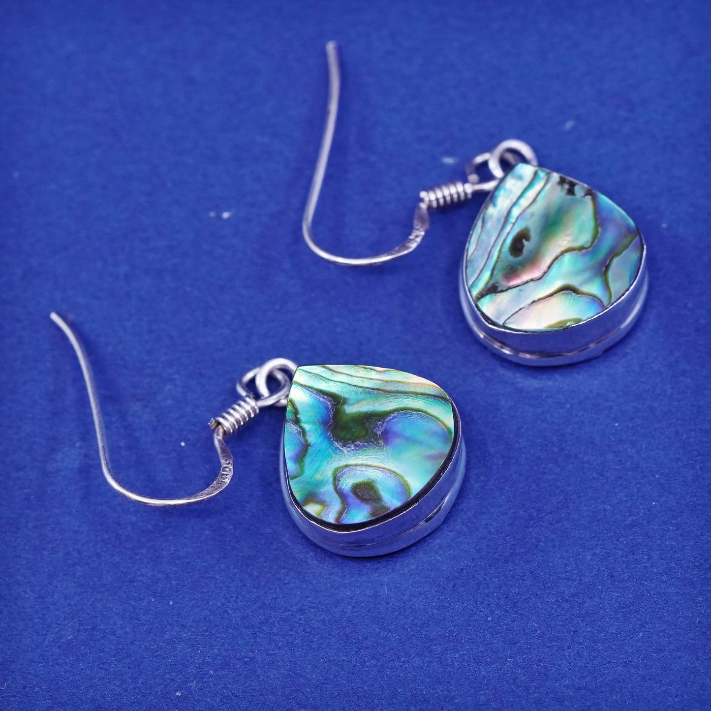 Vintage Sterling 925 silver handmade earrings with teardrop abalone