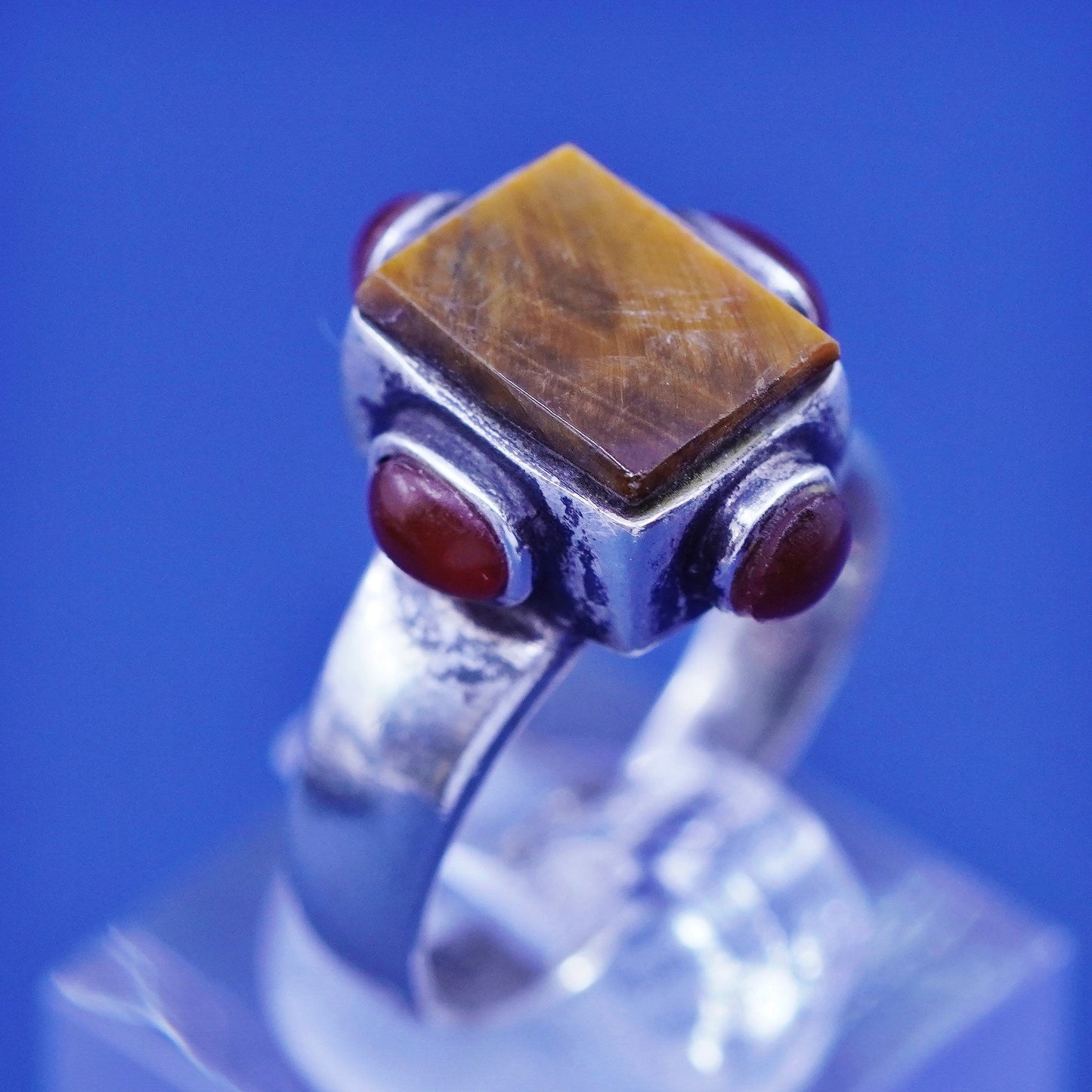 Size 7, vintage Sterling 925 silver handmade ring w/ golden tiger eye carnelian