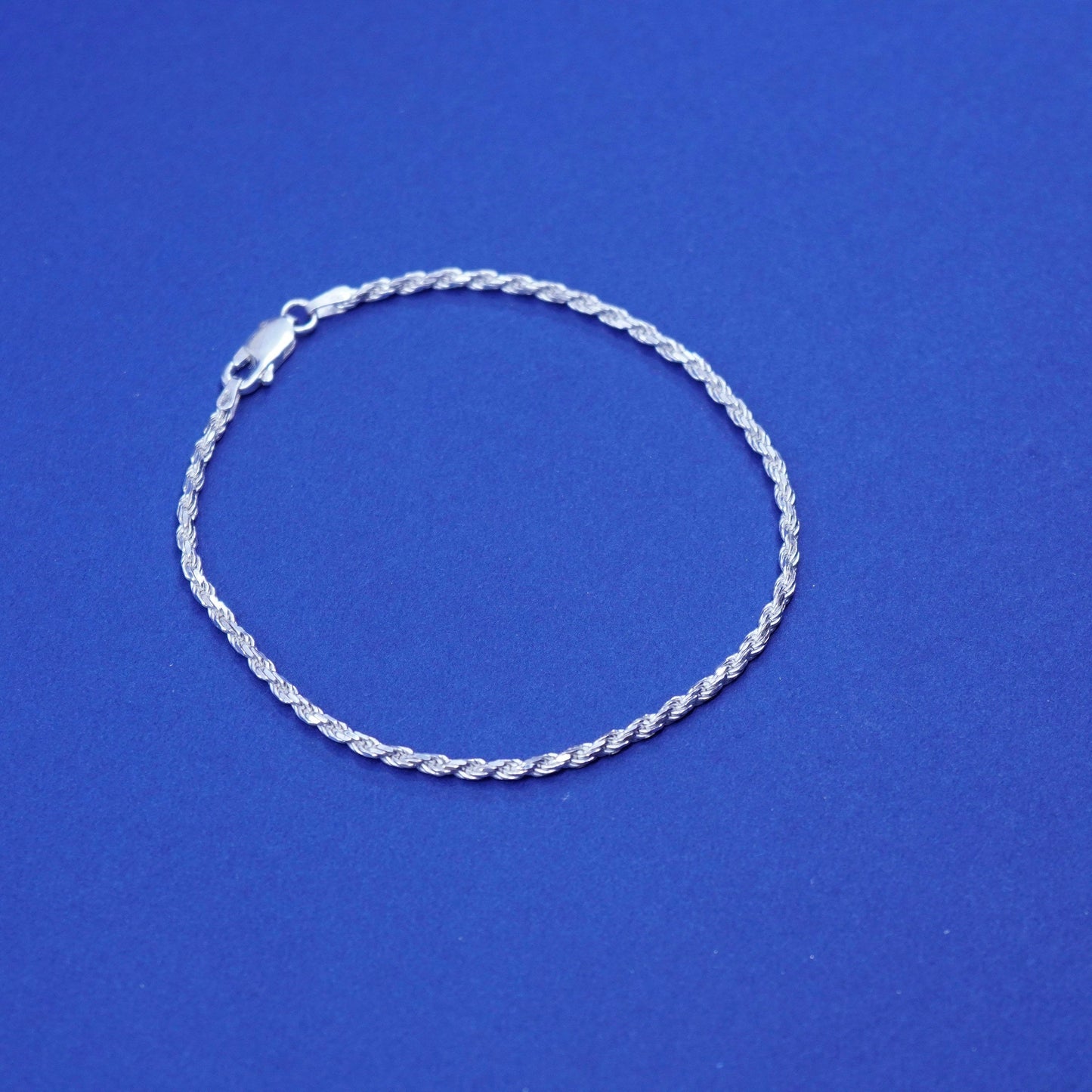 7.75”, 2mm, vintage sterling silver handmade bracelet, Italy 925 rope chain