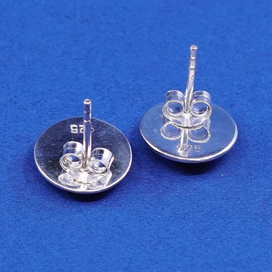 vtg Sterling silver handmade earrings, 925 button studs, Stamped 925