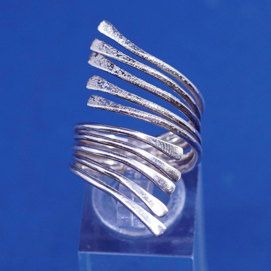 sz 8.25, vtg Sterling silver handmade wrapped ring, modern 925 statement ring