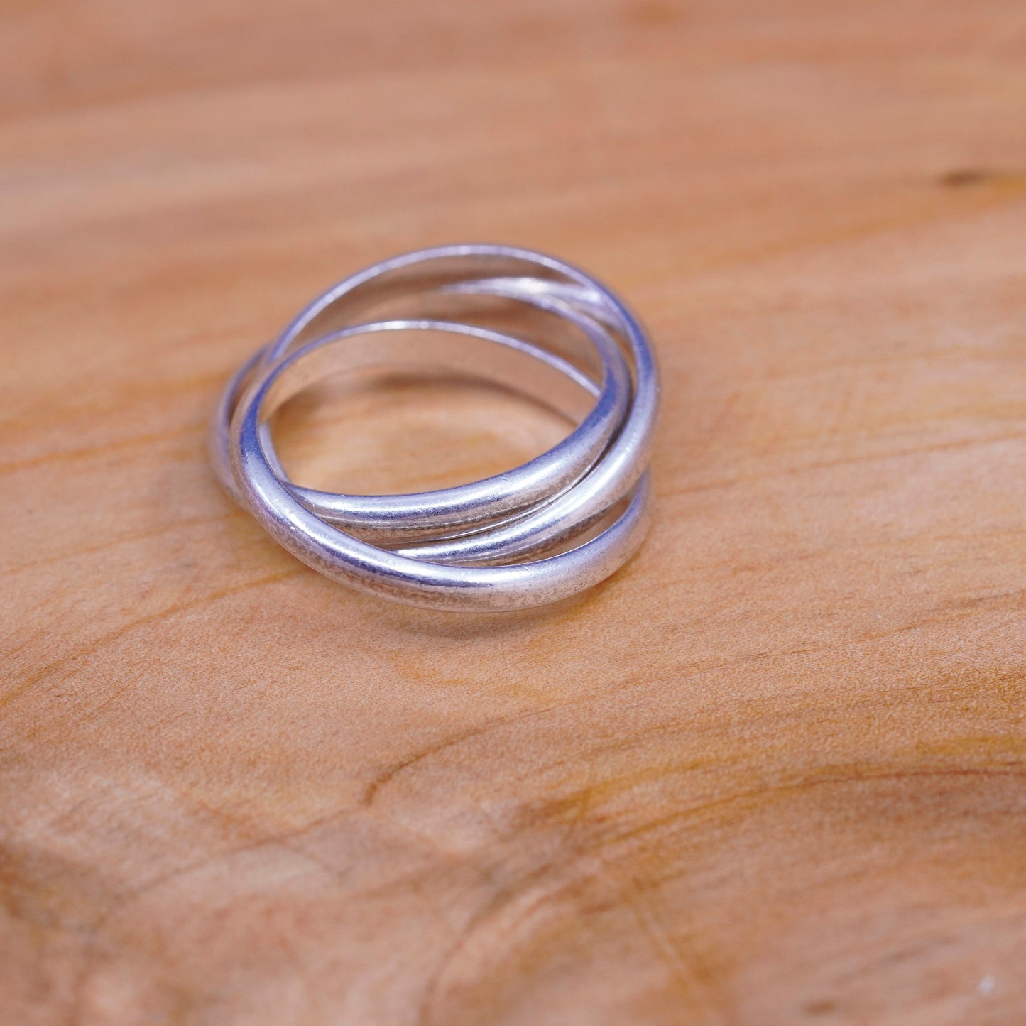 size 8, vintage Sterling silver handmade ring, 925 entwined band