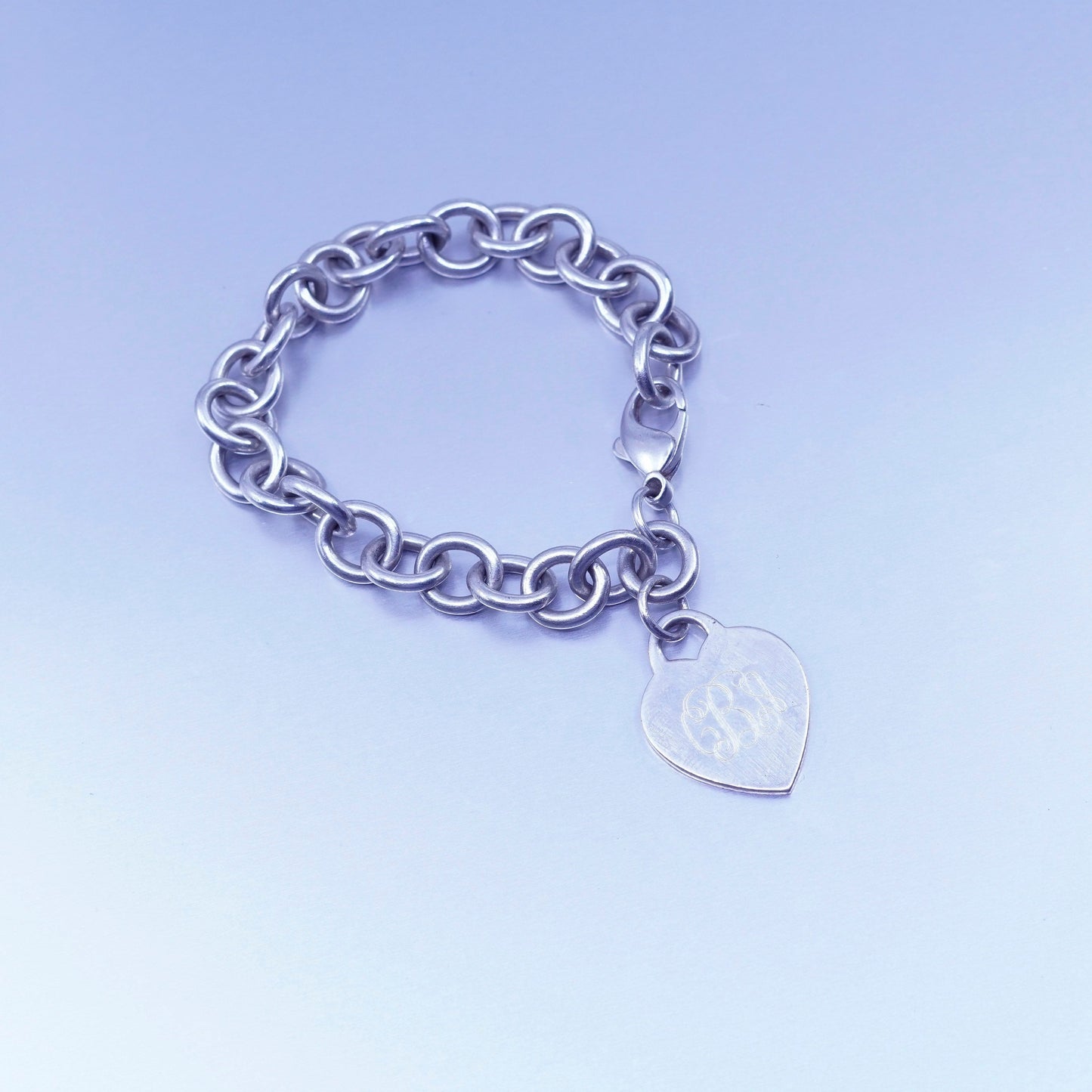 6.5”, Viking Sterling silver bracelet, 925 circle chain monogram “CBA” heart