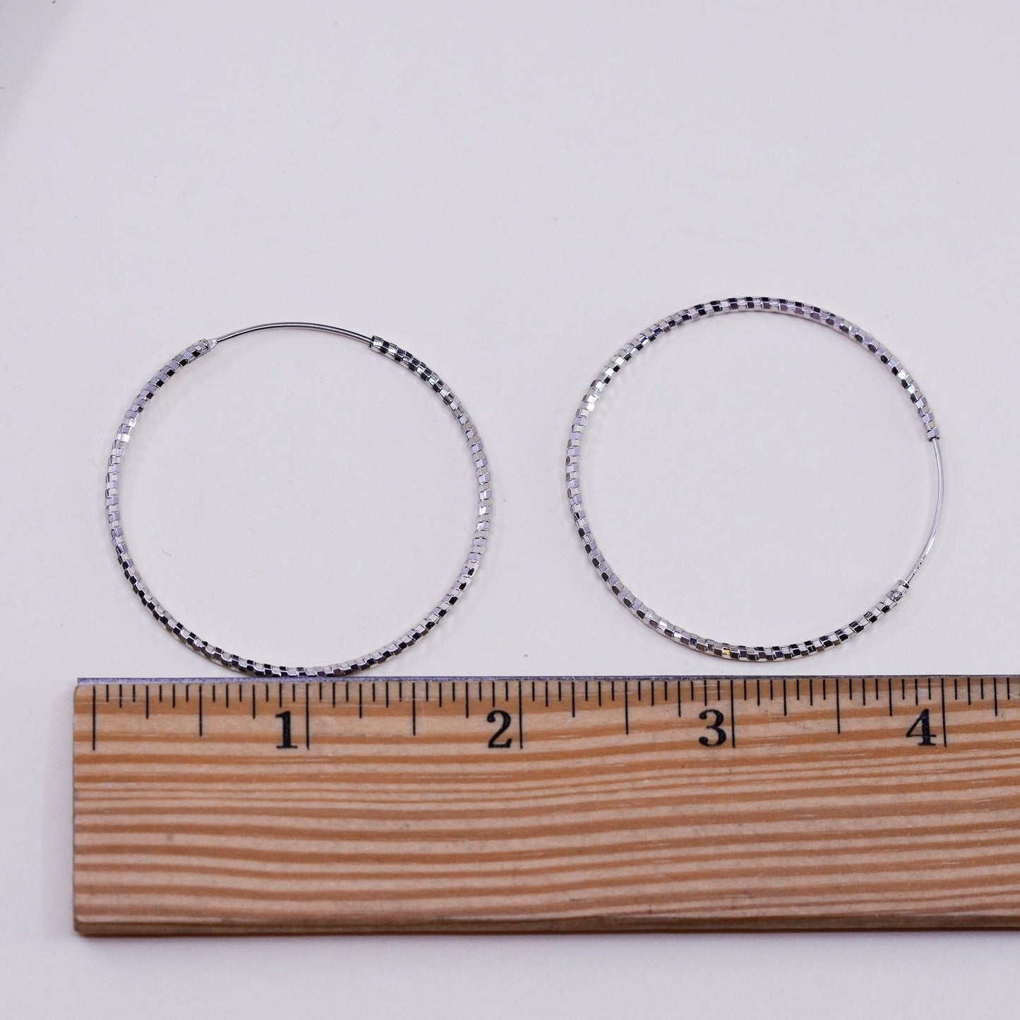 1.75”, vtg sterling silver loop earrings, textured minimalist primitive hoops