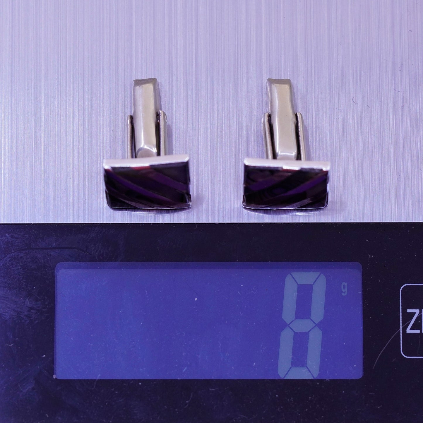 Vintage sterling silver handmade cuff link, 925 square cufflink with abalone