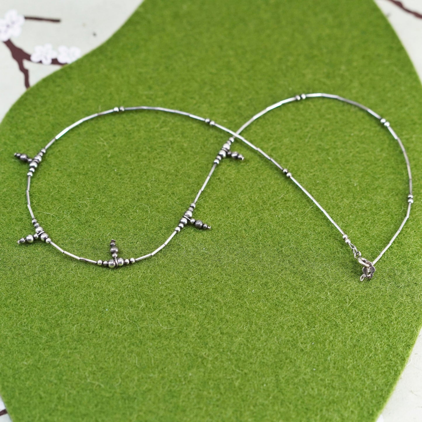 16”, vintage Sterling silver handmade necklace, 925 liquid chain with beads