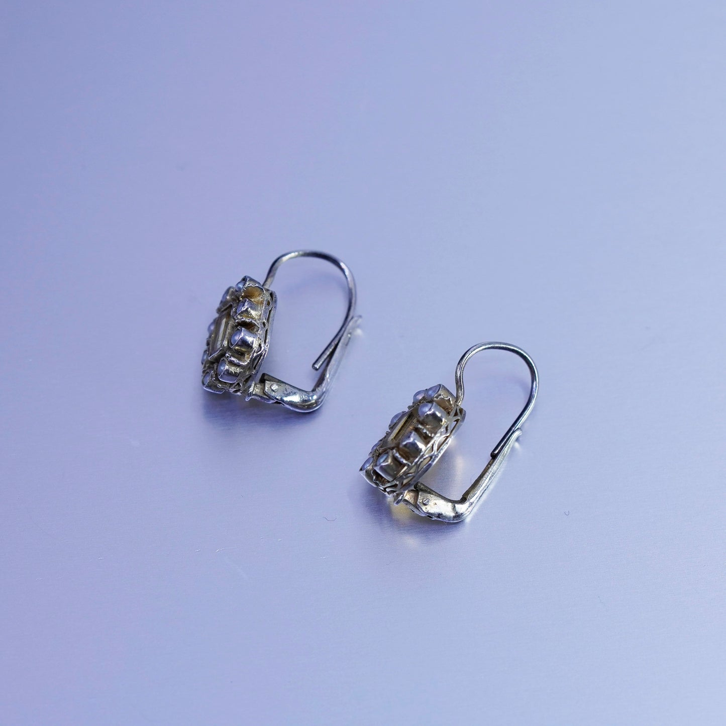 Vintage vermeil gold over Sterling 925 silver handmade earrings citrine pearls