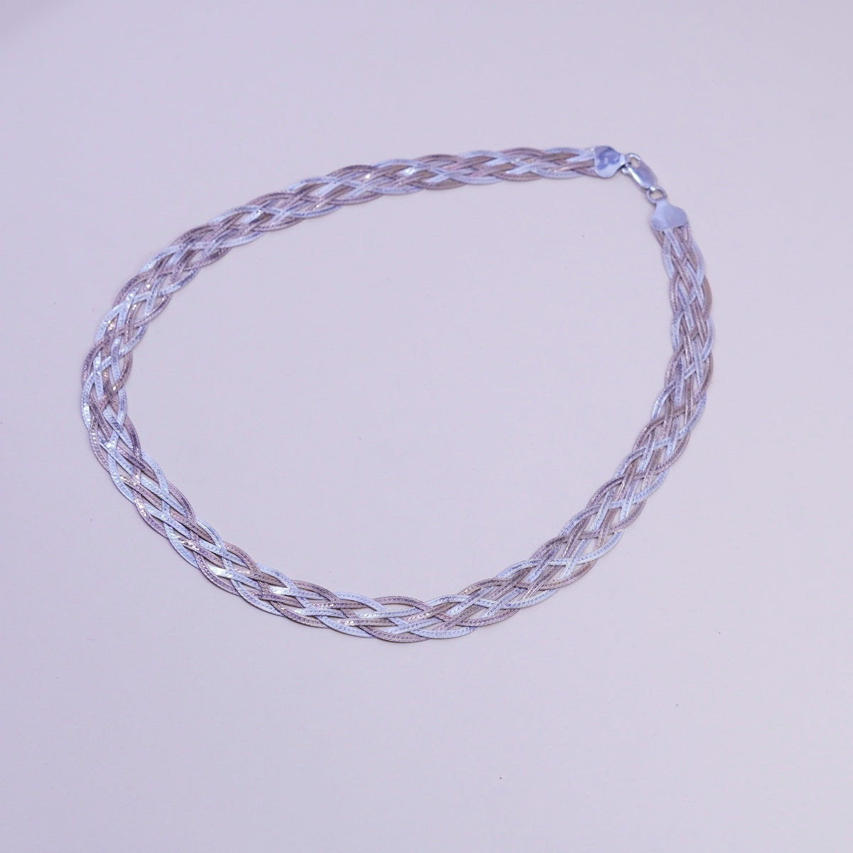 18”, Italy 6 Strands 925 Sterling Silver Woven Braided Herringbone necklace